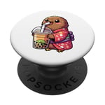 Kiwi Bird Drinking Bubble Tea Japanese Kimono PopSockets Adhesive PopGrip