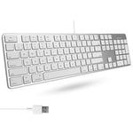 Macally Ultra-Slim USB Wired Keyboard with Number Keypad for Apple Mac Pro, MacBook Pro/Air, iMac, Mac Mini, Laptop Computers, Windows Desktop PC Laptops, Silver (SLIMKEYPROA)