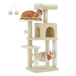 Feandrea Arbre à Chat Hauteur 112 cm, Tour de Jeux pour Chats, avec 4 Poteaux à Griffer, 2 Plateformes, 1 Niche, 1 Hamac, 2 Pompons, en Tissu