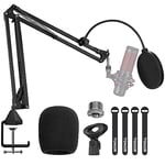 Microphone Arm Stand, TONOR Adjustable Suspension Boom Scissor Mic Stand with Pop Filter, 3/8" to 5/8" Adapter, Mic Clip, Upgraded Heavy Duty Clamp for Blue Yeti Nano Snowball Ice and Other Mics(T20)