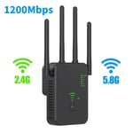 Trådlös 5G WiFi Repeater 1200Mbps Router Wifi Booster Dual Band Long Range Extender 5Ghz Wi-Fi Signalförstärkare Repeater Black US PLUG