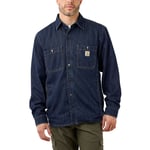 Carhartt Mens Denim Fleece Lined Snap Front Shirt - Navy - Size Small