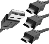 Lot 3 Câbles Adaptateur Noir USB 2.0 Mâle Vers Mâle Mini B - 1M, Connecteur 5 Pin pour GoPro 4, Manette PS3.[G1039]