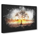 Sunlight Through The Oak Tree Paint Splash Modern Art Canvas Wall Art Print Ready to Hang, Framed Picture for Living Room Bedroom Home Office Décor, 20x14 Inch (50x35 cm)