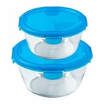 Pyrex Round Storage Glass Dish with Neon Blue Lid Set of 2 Pieces