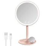 EMKE Miroir cosmétique avec éclairage - Rechargeable - Grossissement 1/3x - Interrupteur Tactile et Fonction mémoire - Arrêt Automatique (Rose)