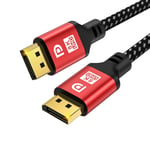 Câble displayport 2,1,DP Câble 0.5m (16K,10K,8K@60Hz, 4K@144Hz, 2K@240Hz, 40 Gbit/s), pour ordinateur portable TV Gaming Monitor (rouge)