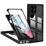 TVVTPU Coque pour Samsung Galaxy S23 Ultra 5G, Antichoc Housse avec Protecteur D'écran Intégré, Étui de Téléphone 360 Protection Complet Portable Double Face Transparent Bumper Intégrale Case - Noir