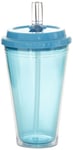 Idelice CO258 741A Verre Double Paroi à Soda ou Jus ou Cocktails avec Paille Intégrée Bleu Turquoise 750 ml