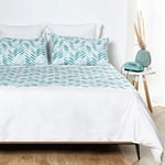 HOGARYS 150 Thread Count 100% Cotton Duvet Cover Set for 180 cm (260 x 220 cm) + 2 Pillowcases (50 x 95 cm) - Sewa Turquoise