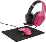 GXT 790P Tridox Pack PC Gamer 3-en-1 - Casque Léger avec Transducteurs 50 mm, Audio Jack 3.5 mm, Souris Gamer Filaire 200-6400 DPI, Tapis de Souris, Kit PC, Ordinateur Portable - Rose