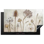 KitchenYeah© Protege Plaque Tapis Pour Induction 89x51 cm Decoration Cuisine Protection Vitrocéramique Pour Cuisiniere Fleurs - Aquarelle - Nature morte - Marron - Vintage