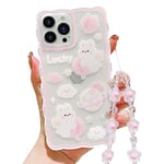 HZLFCZL Compatible avec Coque iPhone 12 Pro Max avec Chaine Wave Aesthetic Mignon Motif animé planète Lapin Cute Clear Femmes Filles Kawaii Soft TPU Transparent Case for iPhone 12 Pro Max-Rose Clair