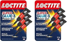 Loctite Super Glue-3 Power Gel Mini Dose, colle forte enrichie en caoutchouc, mini-dose de colle gel ultra-résistante, séchage immédiat, colle transparente, lot de 6 tubes 1 g