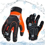 Vgo... Gants de travail hiver chaud impermeables, gants mécaniques résistants au froid et aux vibrations (SL8849FLWP,8/M,Orange,1Paire)