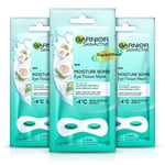 3x Garnier Skin Active Moisture Bomb Coconut Water Cooling Eye Tissue Mask