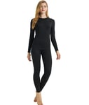 LANBAOSI Ensemble de sous-vêtement Thermique Femme à Manches Longues Couche de Base Haut et Pantalon Chaud Leggings pour Automne/Hiver（Noir） M