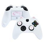 GeekShare Coque de protection en silicone antidérapante compatible avec manette Xbox S/X avec 2 capuchons en forme de patte de chat - Blanc