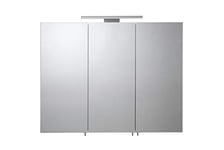 Croydex Hampton Triple Door Illuminated Cabinet with LED Lighting Bar and Hang N Lock Fitting System,70 x 90 x 11.8cm, Silver