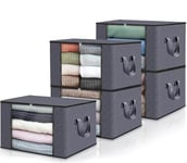 edihome, Sac de Rangement Vetement, (5 pièces), Sac, Boite Sous le Lit, Caisse Pliable, en Tissu Solide, Poignées Renforcées (Gris foncé, Pack de 5)