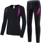 SAGUARO Ensemble de sous-Vêtement Thermique Femme Chaud Respirant Vêtements de Sports Ski Rose GR.36