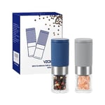 Vzaahu Mini Salt and Pepper Grinders 2 Set with Ceramic Core Cinnamon,Adjustable Coarseness,Color Grey and Blue,Portable,Refillable Spice Mills