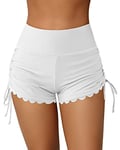 ATTRACO Womens Swim Shorts High Waisted Swimming Costume Bottom Tummy Control Swimsuit Board Shorts White