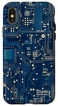 Coque pour iPhone X/XS Carte mère bleue vintage à pois avec circuit amusant