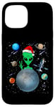 Coque pour iPhone 15 Christmas Alien Santa Peace Hand In Space Santa Hat Xmas