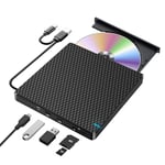 NOLYTH External CD DVD Drive for Laptop, USB 3.0 Slim CD ROM Burner Rewriter with SD TF 2 USB Ports, Portable USB C CD DVD RW Writer Reader External Disc Drives DVD Player for PC Windows Mac Macbook