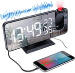 Radio-réveil à projection de plafond, radio-réveil à projecteur 180, horloge numérique avec écran miroir LED de 7 pouces, port de chargement USB, fonction snooze, double alarme 12/24h