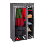 Relaxdays Armoire pliante avec housse Penderie avec revêtement en tissu VALENTIN XL 5 compartiments et 1 tringle à vêtements avec fermeture éclair idéal pour le camping, anthracite