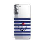 Coque Galaxy S21 PLUS ancre raye fleur coeur bleu