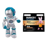 LEXIBOOKROB90ENPowermanKid-EducationalandBilingualEnglish/SpanishRobot-WalkingTalkingDancingToy-STEMProgrammableCreatingStories-QuizzesShootingDiscs + Duracell Optimum AA Batteries (8 pack) - Alkaline