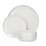 Mikasa Camberlie White Dinner Set, Microwave and Dishwasher Safe, Porcelain Plates and Bowls, 12pc Set for 4