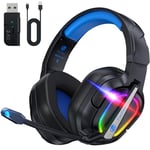 Fachixy「2024 Nouveau」FC200 Casque de Jeu sans Fil pour PS5 - Casque Pliable USB 2,4 GHz avec Micro - Bluetooth stéréo 3D avec autonomie de 50 Heures, pour PS4, PC, Mac, Switch, Mobile, Noir-Bleu