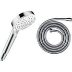 hansgrohe Metaflex Shower Hose 1.60 m, Anti-Kink and Flexible, Chrome, 28266000 & Crometta100 Vario Hand Shower, 2 Sprays, White/Chrome, 26330400