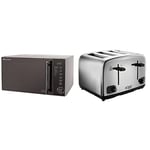Russell Hobbs RHM2017 20L Digital 800w Solo Microwave Silver & 24090 Adventure Four Slice, Brushed Polished Stainless Steel Toaster