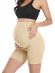 POSHGLAM Women's Maternity Shapewear Seamless Pregnancy Underwear Belly Support High Waist Mid-Thigh Panties Shorts, A02 Nude, M