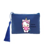 Porte monnaie et cles bleu licorne coeur kawaii I love you personnalisable