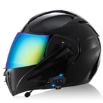 Bluetooth Casque Moto Modulable,Casques Intégral Flip-Up Modulables Homme et Femme,Adulte Casque de Moto Scooter avec Double Visière Protection de la Tête,ECE Homologué D,S