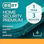 ESET HOME Security Premium | 3 Devices | 1 Year | Antivirus, Password Manager, Secure Data, Browser Privacy & Security included | Windows, MacOs, Android & iOS | Official UK Activation Code by email