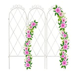 Relaxdays Treillis de Jardin, métal, 3 Tuteurs, H x L : 92 x 27,5 cm, connecteurs piquets, Support obélisque, Blanc