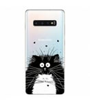 Coque Galaxy S10 PLUS Chat coeur love noir blanc moustache transparent