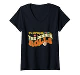 Womens I'm Just Here For The Dinner Rolls Groovy Thanksgiving V-Neck T-Shirt