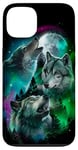 Coque pour iPhone 13 Loup gris chassant dans la forêt sous la pleine lune et aurore