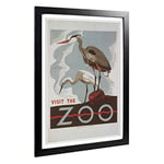 Big Box Art Framed Print of Vintage WPA Poster Visit The Zoo (2) Design | Wall Art Picture | Home Decor for Kitchen, Living Room, Bedroom, Hallway, Black, A2 / 24.5x18 Inch / 62x45cm