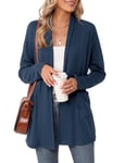 Rapbin Womens Lightweight Black Cardigan Long Sleeve Open Front Cardigans Casual Outerwear with Pockets(Navy Blue,L)