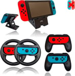 2 Grips Manettes Et 2 Grips Volants Noirs Pour Joy-Con Nintendo Switch/Oled - Support ¿¿Cran Offert - Id¿¿Al Pour Jouer En Multijoueur Et En D¿¿Placement - Grip Ergonomique - Compatibles Gauche Et Droite