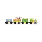 Janod - Set Train de la Ferme Story - 5 Figurines en Bois - Jouet d'Imagination - Animaux de la Ferme avec Véhicules - Compatible avec les Rails Existants sur le Marché - Dès 3 ans, J08578